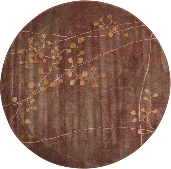6' Round Floral Power Loom Area Rug - Brown