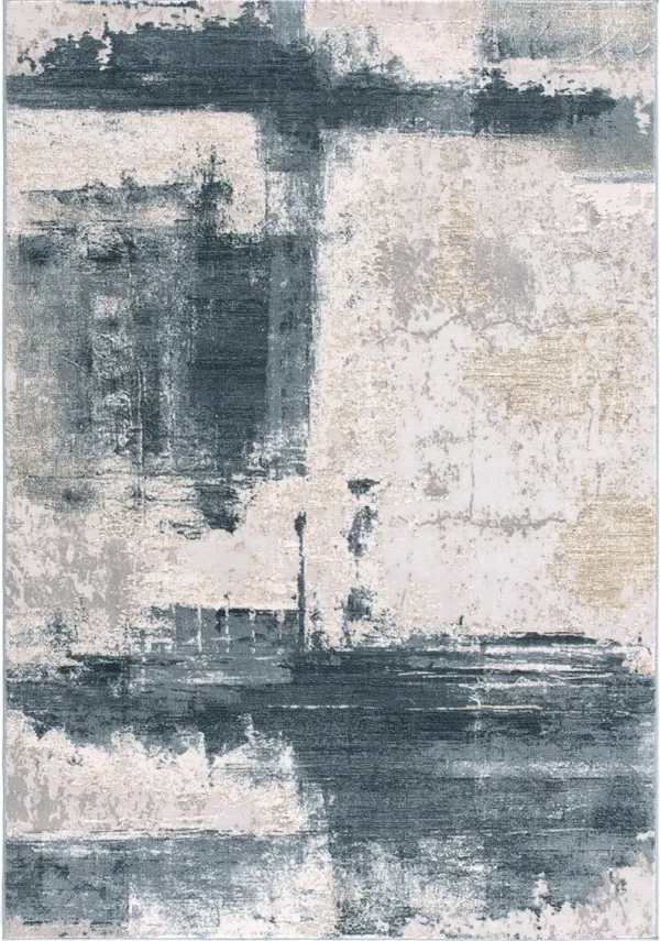 4' x 6' Abstract Washable Non Skid Area Rug - Blue And Beige