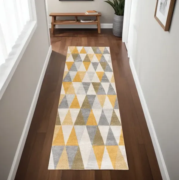 8' Round Geometric Washable Non Skid Area Rug - Yellow