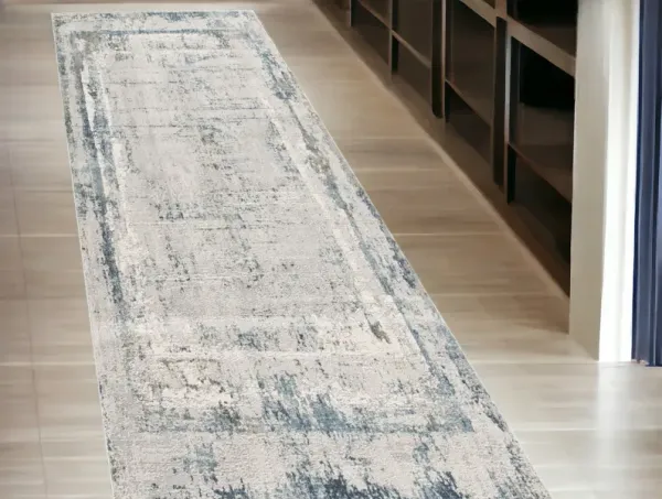 13' Runner Abstract Washable Non Skid Area Rug - Blue And Gray