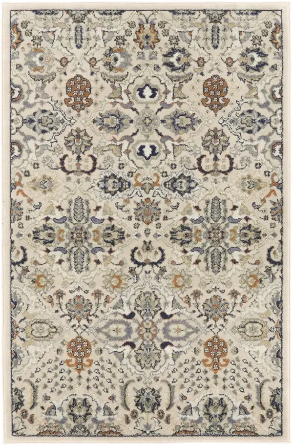 4' x 6' Floral Power Loom Polypropylene Area Rug - Green And Ivory