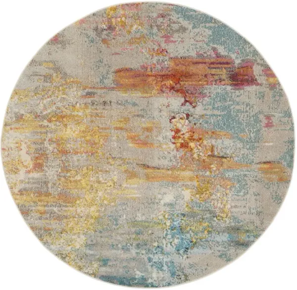 10' Round Abstract Power Loom Area Rug - Green