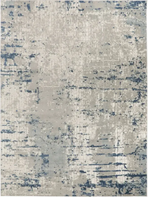 6.6' x 9.5' Abstract Power Loom Area Rug - Blue And Gray
