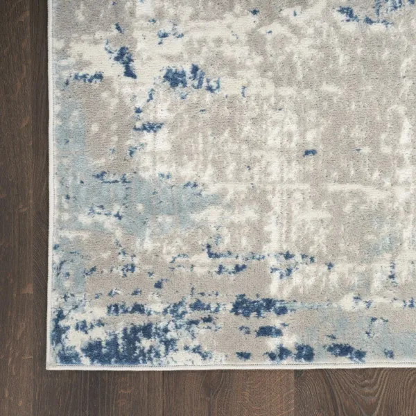 12' Abstract Power Loom Runner Rug - Blue And Gray