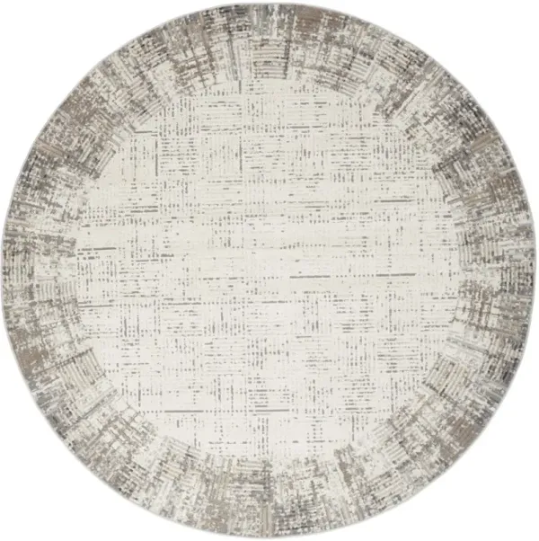 8' Round Abstract Power Loom Area Rug - Ivory