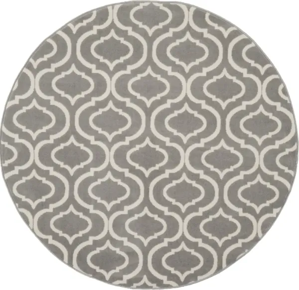 5.3' x 5.3' Round Moroccan Power Loom Area Rug - Gray