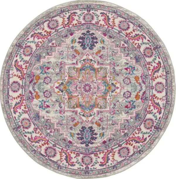 4' x 4' Round Floral Power Loom Area Rug - Gray