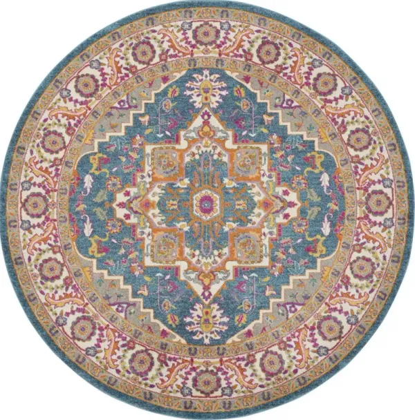 8' x 8' Round Floral Power Loom Area Rug - Gray