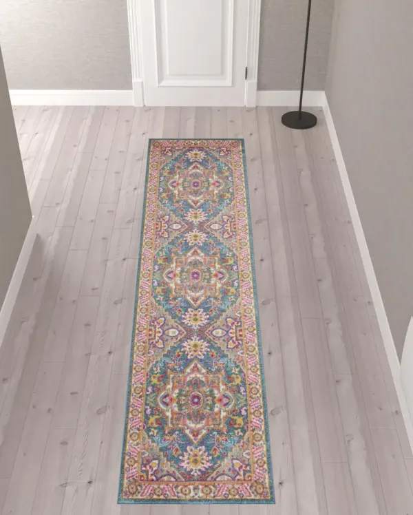 10' Floral Power Loom Runner Rug - Gray