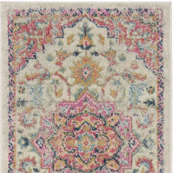 10' Oriental Power Loom Runner Rug - Pink And Ivory