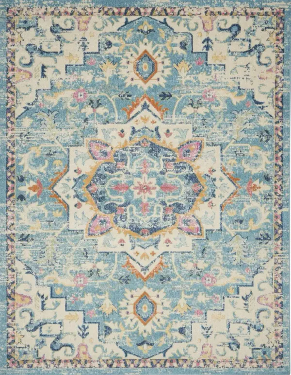 9' x 12' Floral Power Loom Polypropylene Area Rug - Ivory