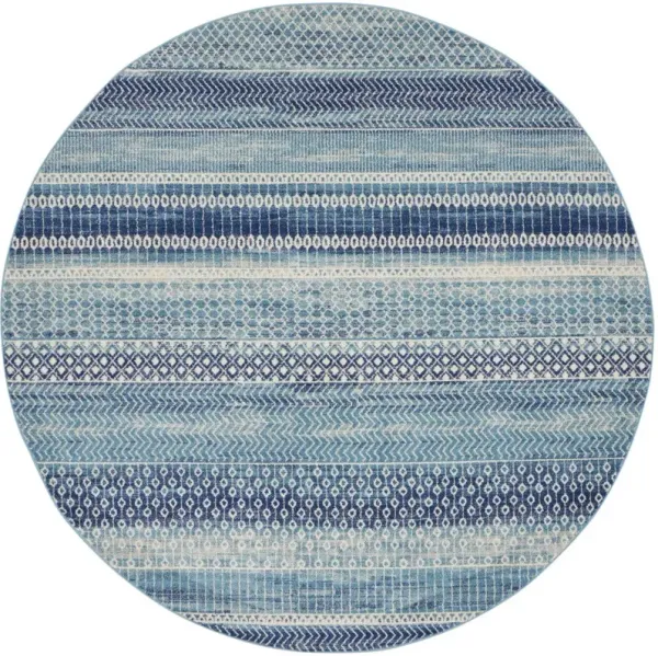 8' x 8' Round Floral Power Loom Area Rug - Navy Blue