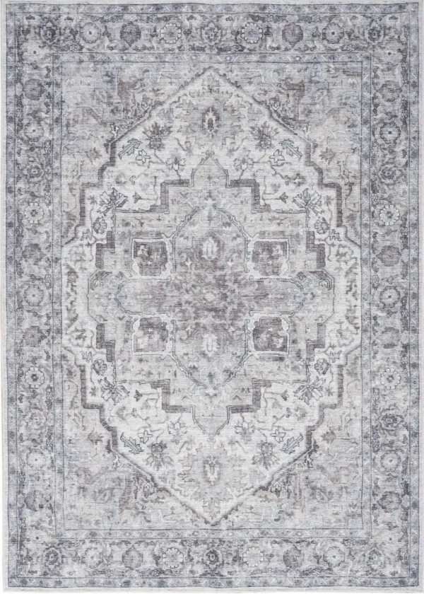 5' x 7' Floral Power Loom Distressed Washable Area Rug - Blue And Pink