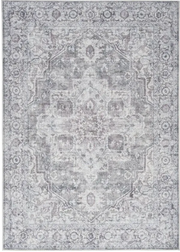 6' x 9' Traditional Floral Power Loom Distressed Washable Area Rug - Blue And Pink