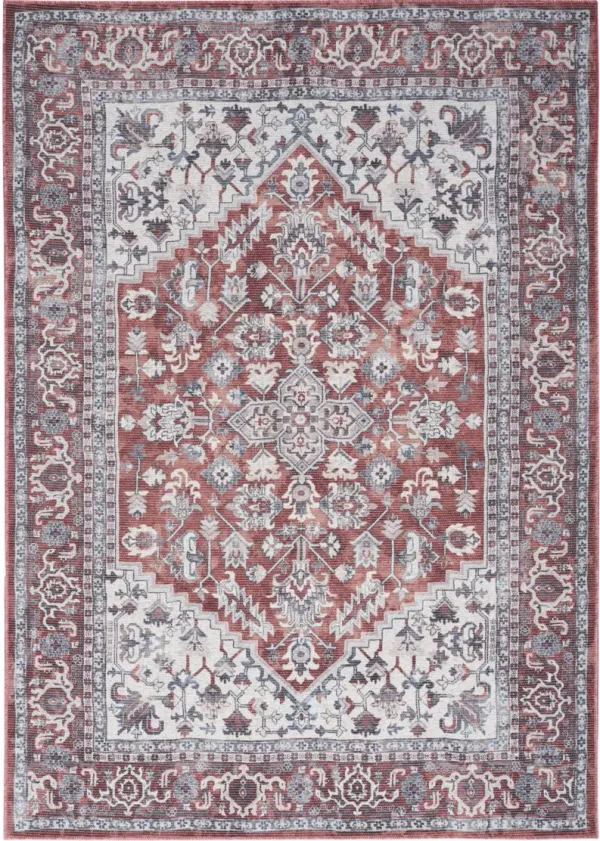 5.3' x 7.3' Floral Power Loom Distressed Washable Area Rug - Gray