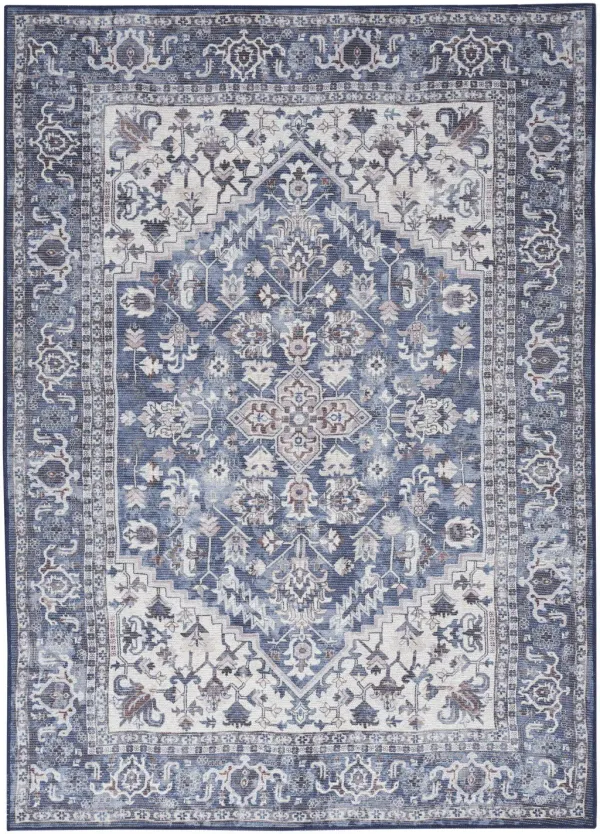6' x 9' Floral Power Loom Distressed Washable Area Rug - Gray