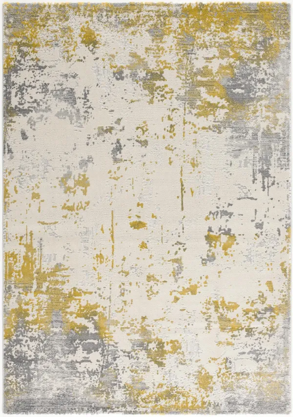10' x 14' Abstract Washable Non Skid Area Rug - Gold And Ivory