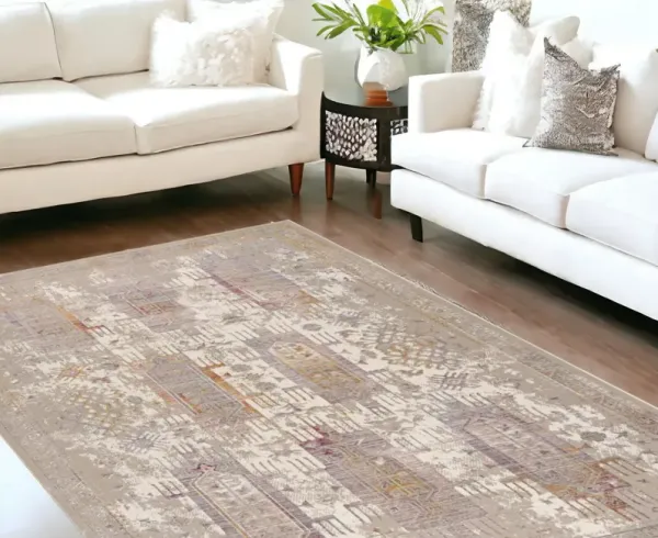 9' x 12' Oriental Power Loom Washable Non Skid Area Rug - Beige And Ivory