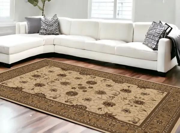10' x 13' Oriental Washable Non Skid Area Rug - Beige And Brown