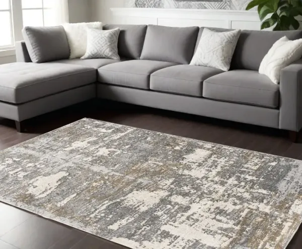 9' x 12' Abstract Washable Non Skid Area Rug - Beige