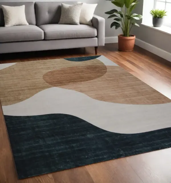 5' x 8' Abstract Distressed Area Rug - Green And Beige