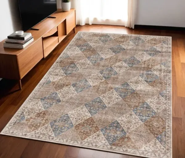 5' x 8' Floral Distressed Area Rug - Brown And Blue