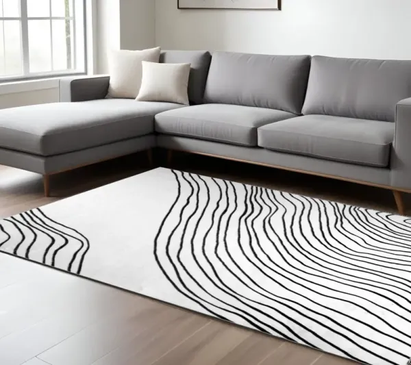 8' x 11' Abstract Area Rug - Black And White