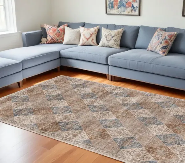 7' x 10' Floral Distressed Area Rug - Brown And Blue