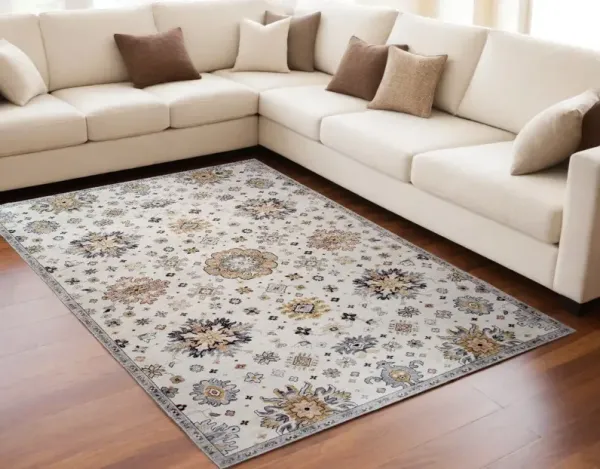 5' x 8' Floral Area Rug - Gray And Gold