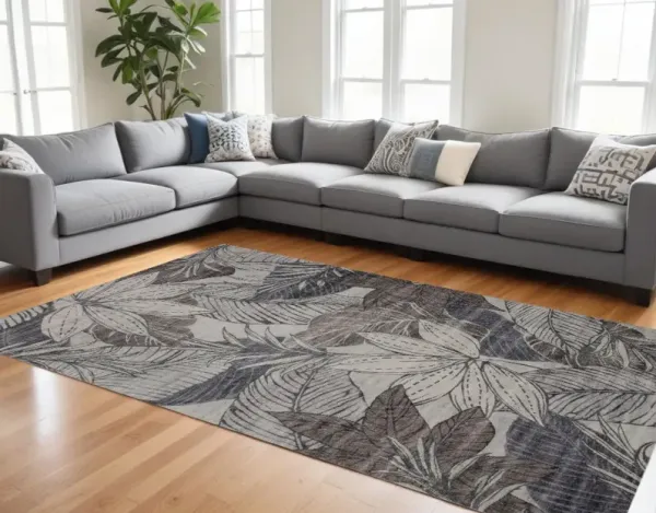 8' x 11' Floral Distressed Area Rug - Gray And Brown