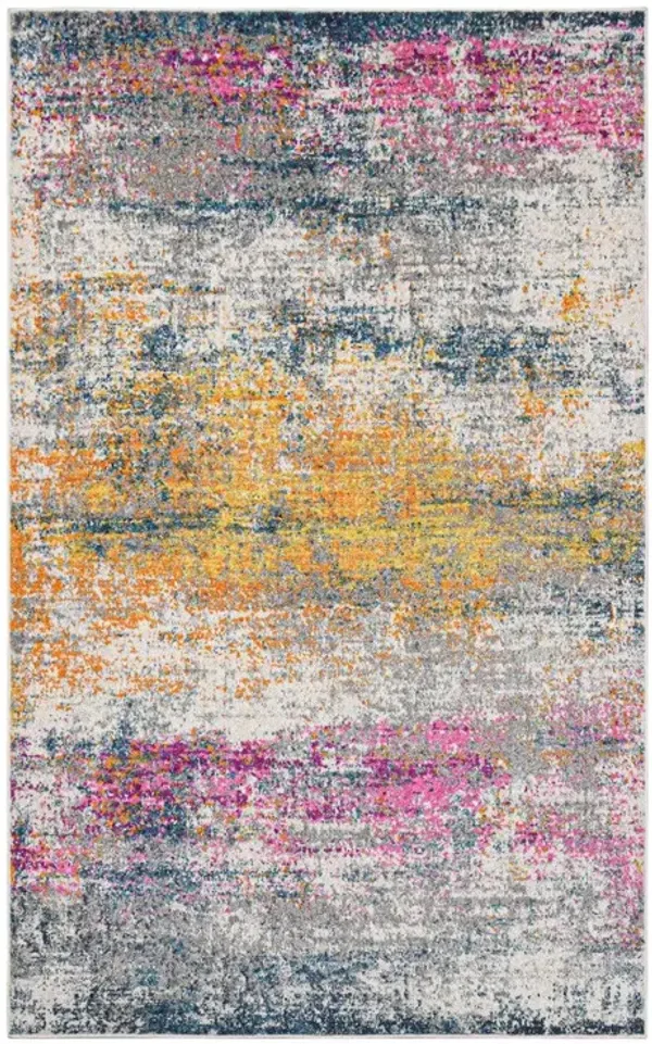 8' Abstract Power Loom Runner Rug - Pink And Orange