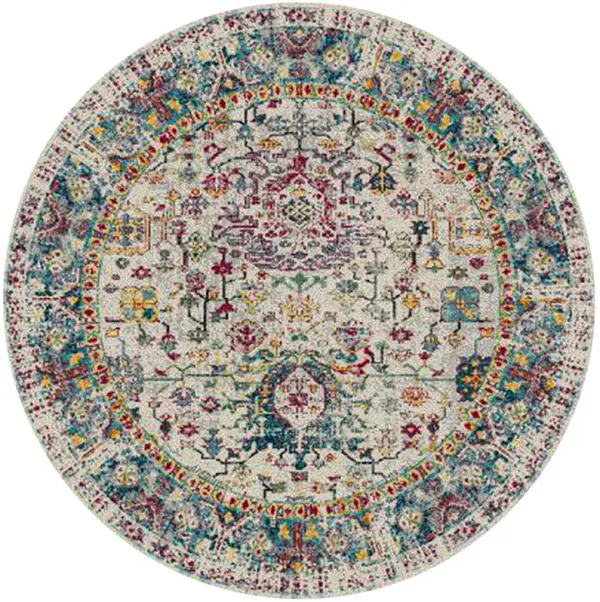 7' Floral Power Loom Round Rug - Gray