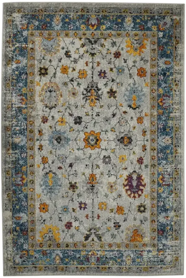 3' x 5' Floral Power Loom Area Rug - Blue And Orange