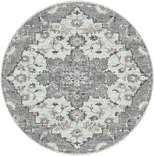 7' Medallion Power Loom Round Rug - Gray
