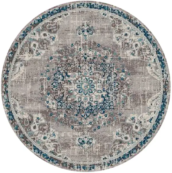 7' Medallion Power Loom Round Rug - Teal Blue