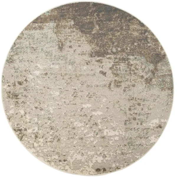 8' Gray Abstract Power Loom Round Rug - Gray And Dark