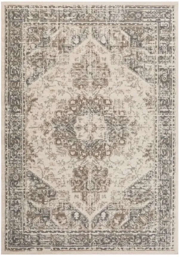 8' Beige Medallion Power Loom Round Rug - Gray And Light