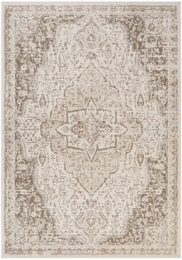 9' x 12' Cream Medallion Power Loom Area Rug - Gray And Light