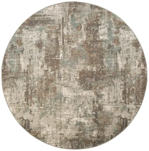 8' Brown Abstract Power Loom Round Rug - Gray And Light