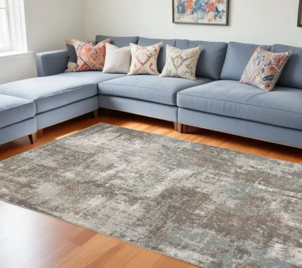 9' x 12' Brown Abstract Power Loom Area Rug - Gray And Light