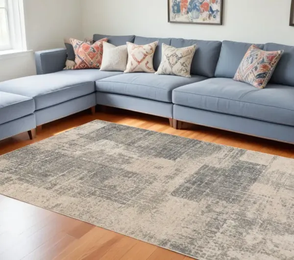 8' x 10' Blue Abstract Power Loom Area Rug - Gray And Light