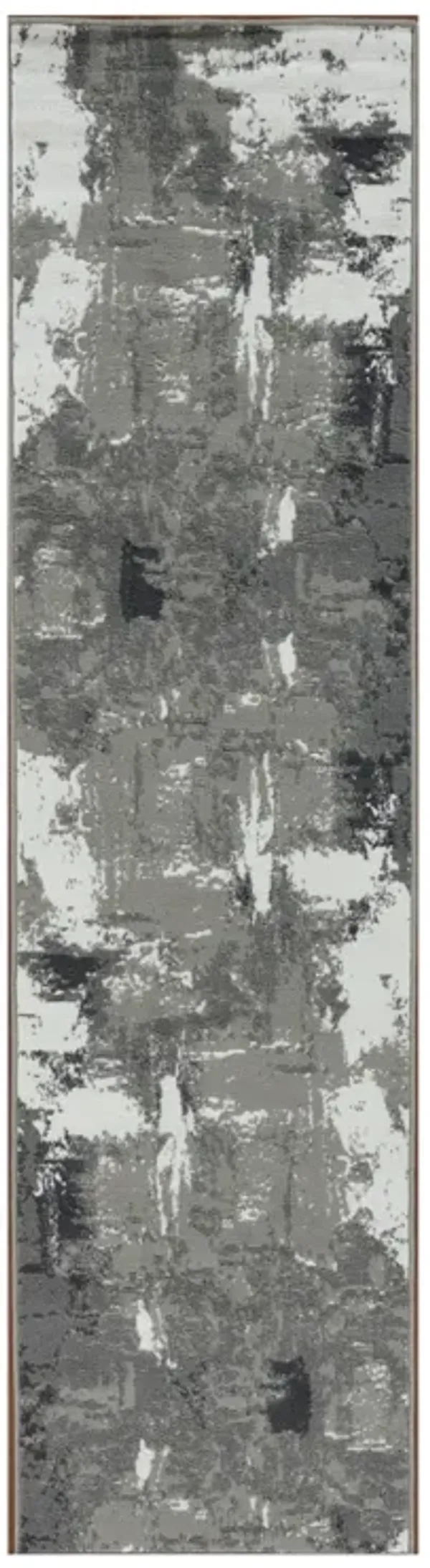 10' Abstract Power Loom Runner Rug - Ivory Black And Gray