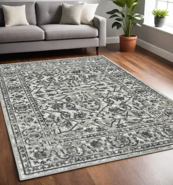 5' x 8' Gray Floral Power Loom Area Rug - Gray And Dark