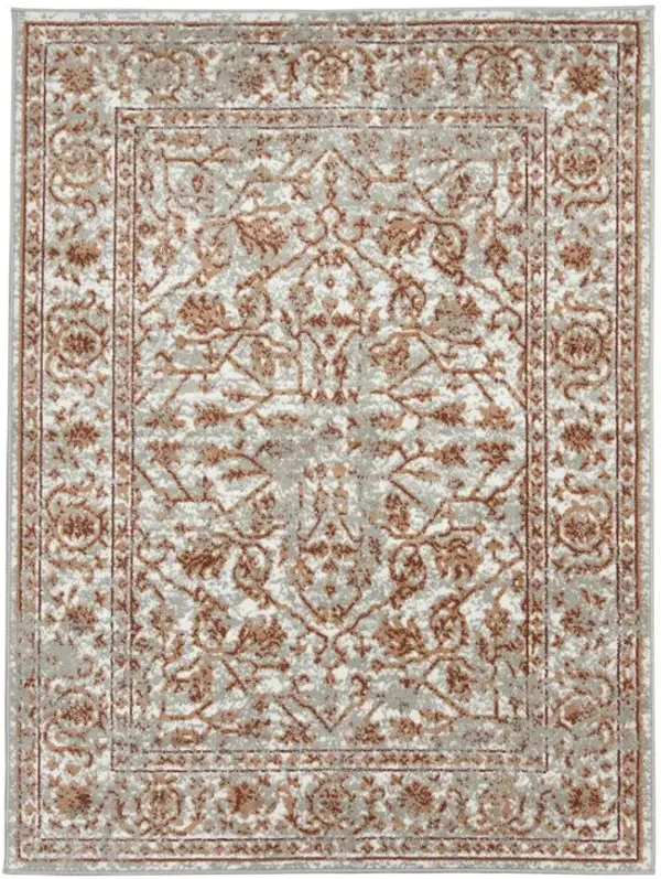 9' x 12' Floral Power Loom Area Rug - Rust And Gray