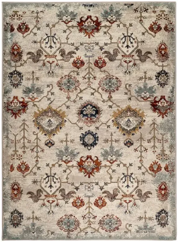 8' x 10' Oriental Power Loom Area Rug - Beige Rust And Navy