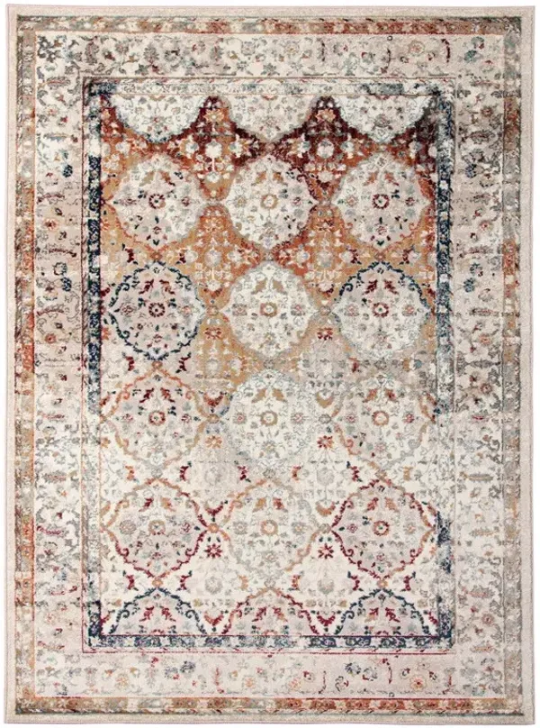 8' x 10' Floral Medallion Power Loom Area Rug - Beige Rust And Navy