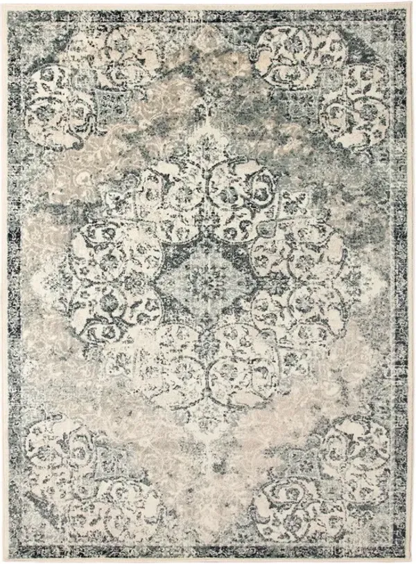 9.3' x 12' Medallion Power Loom Area Rug - Charcoal And Gray