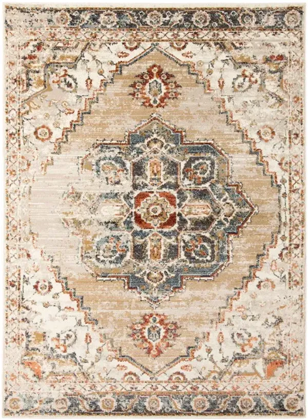 9' x 12' Medallion Power Loom Area Rug - Ivory Tan And Gold