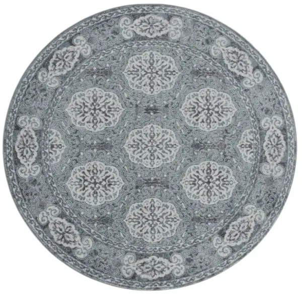 6' Medallion Power Loom Round Rug - Charcoal And Ivory