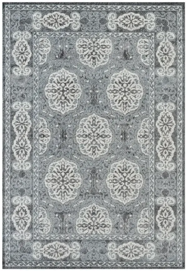 9' x 12' Medallion Power Loom Area Rug - Charcoal And Ivory